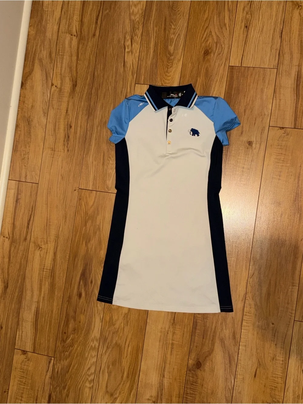 Ralph Lauren White Polo Dress with Light Blue Sleeves and Navy Panels